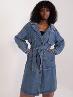 Navy blue denim coat with belt