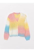 LC Waikiki Girls' V-Neck Color Block Long Sleeve Knitwear Cardigan