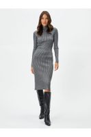 Koton Metallic Midi Knitwear Ribbed Normal Waist Skirt