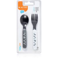 BabyOno Be Active Stainless Steel Spoon and Fork столові прибори Grey-White 12 m+ 2 кс