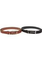 Slim synthetic velour leather belt 2 pcs black/silver + brown/gold