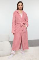 Trendyol Pink Belted Striped Winter Wellsoft Knitted Dressing Gown