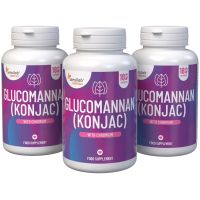 3x Glucomannan (Konjac) 3000 mg mit Chrom, 3x 180 Kapseln, Standardisiert auf 95 % Ballaststoffe; Appetitzügelung | Essentials Sensilab