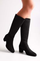 Shoeberry Women's Anna Black Suede Heeled Boots Black Suede