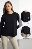 Trendyol Black Diver/Scuba Fabric Reflective Print Detailed Knitted Top/Blouse