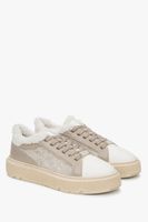 Estro: Beżowe trampki damskie na zimę ze skóry naturalnej z futrzanym wsadem