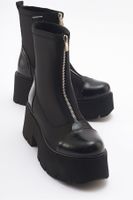 LuviShoes BRAY Black Patent Leather Scuba Thick Sole Women's Boots