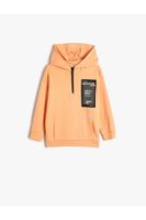 Koton Hooded Sweatshirt Kangaroo Pocket Half Zipper Print Detail Cotton