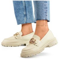 primohurt Beżowe mokasyny na platformie beżowe loafersy damskie