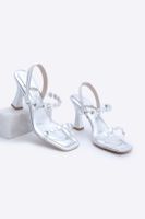 Marjin Women's Blunt Toe Stoned Banded Evening Dress Heeled Sandals Pakra Silver