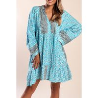 Kurzes Baumwollkleid Mit Print, Hellblau