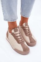 Skórzane Buty Sportowe Damskie Laura Messi 2935 Beżowe