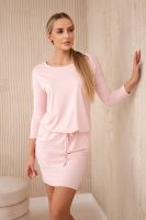 Viscose dress with a tie at the waist powder pink