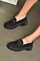 Fox Shoes P6520342002 Women's Black Suede Thick Soled Casual Shoes