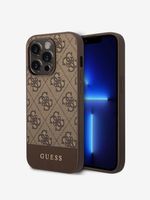 Guess PU 4G Stripe Zadní Kryt pro iPhone 14 Pro Brown Etui za telefon ljubičasta