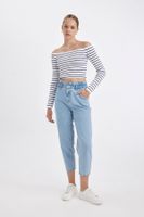 DEFACTO Paperbag High Waist Short Leg Jean Washed Trousers