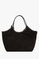 Estro: Ciemnobrązowa torebka damska typu shopper z włoskiego weluru naturalnego Premium