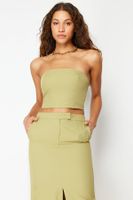 Trendyol Khaki Premium Crop Strapless Woven Blouse