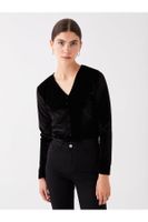 LC Waikiki Women's V-Neck Straight Long Sleeve Velvet Blouse