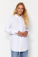 Trendyol White Ruffle Detail Cotton Woven Shirt