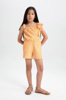 DEFACTO Girl 2-Piece Set Crinkle Strap Plaid Blouse Shorts