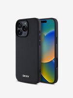 DKNY PU Leather Silver Metal Logo Magsafe Zadní Kryt pro iPhone 16 Pro Black Etui za telefon ljubičasta