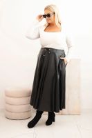 Kesi Włoski Plus Size women's skirt made of eco-leather with an elastic band and drawstring at the waist black