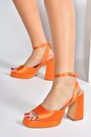 Fox Shoes Orange Satin Fabric Thick Platform Heels Women's Shoes