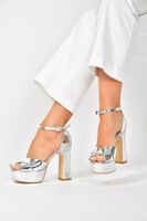 Fox Shoes Silver Mirror Platform Thick Heeled Evening Dress Shoes