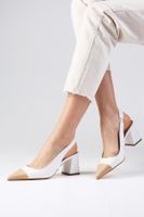 Mio Gusto Natalie White Color Pointed Toe Open Back Thick Heeled Shoes