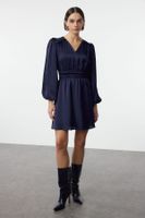 Trendyol Navy Blue A-Line V-Neck Satin Mini Woven Dress