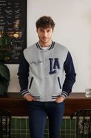 Trendyol Grey Melange Regular/Normal Cut Embroidered Detailed College Jacket