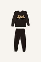 DEFACTO Boys Batman Pajama Set Fleece Crew Neck Long Sleeve Top Elastic Waist Long Bottom