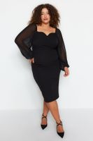 Trendyol Curve Black Long Sleeve Bodycon Slit Midi/Medium Length Woven Dress