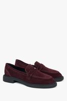 Estro: Burgundowe loafersy damskie typu Penny z włoskiego weluru naturalnego Premium