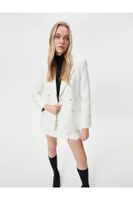 Koton Women's Off White Button Detail Blazer Jacket