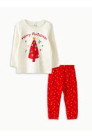 LC Waikiki Crew Neck Long Sleeve New Year Themed Baby Girl Pajama Set