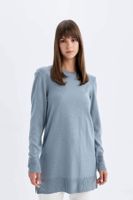 DEFACTO Regular Fit Crew Neck Slit Basic Plain Knitwear Sweater Tunic