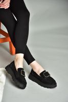 Fox Shoes R820220102 Women's Black Suede Thick Soled Shoes.