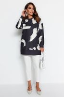 Trendyol Black Patterned Crew Neck Scuba Knitted Sweatshirt