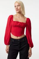 Trendyol Red Crop Corset Detailed Woven Blouse