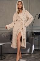 Teplý a huňatý dámský župan LaL Valentine - s kapucí Světle béžová XL