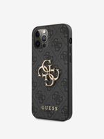 Guess PU 4G Metal Logo Zadní Kryt pro iPhone 12/12 Pro Grey Etui za telefon ljubičasta