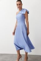 Trendyol Light Blue A-Cut Bow Detailed Woven Elegant Evening Dress