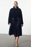 Trendyol Curve Navy Blue Elastic Elastic Waist Pleated Woven Plus Size Skirt