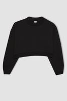 DEFACTO Fit Crop Crew Neck Thick Basic Sweatshirt