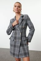 Trendyol Gray Plaid / Checkered Woven Winter Jacket Dress