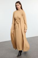 Trendyol Mink Belt Detailed Knitted Cardigan Dress Set