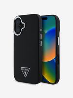 Guess PU Grained Triangle Logo Zadní Kryt pro iPhone 16 Black Etui za telefon ljubičasta