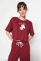 Trendyol Claret Red Printed T-shirt-Pants Knitted Pajama Set